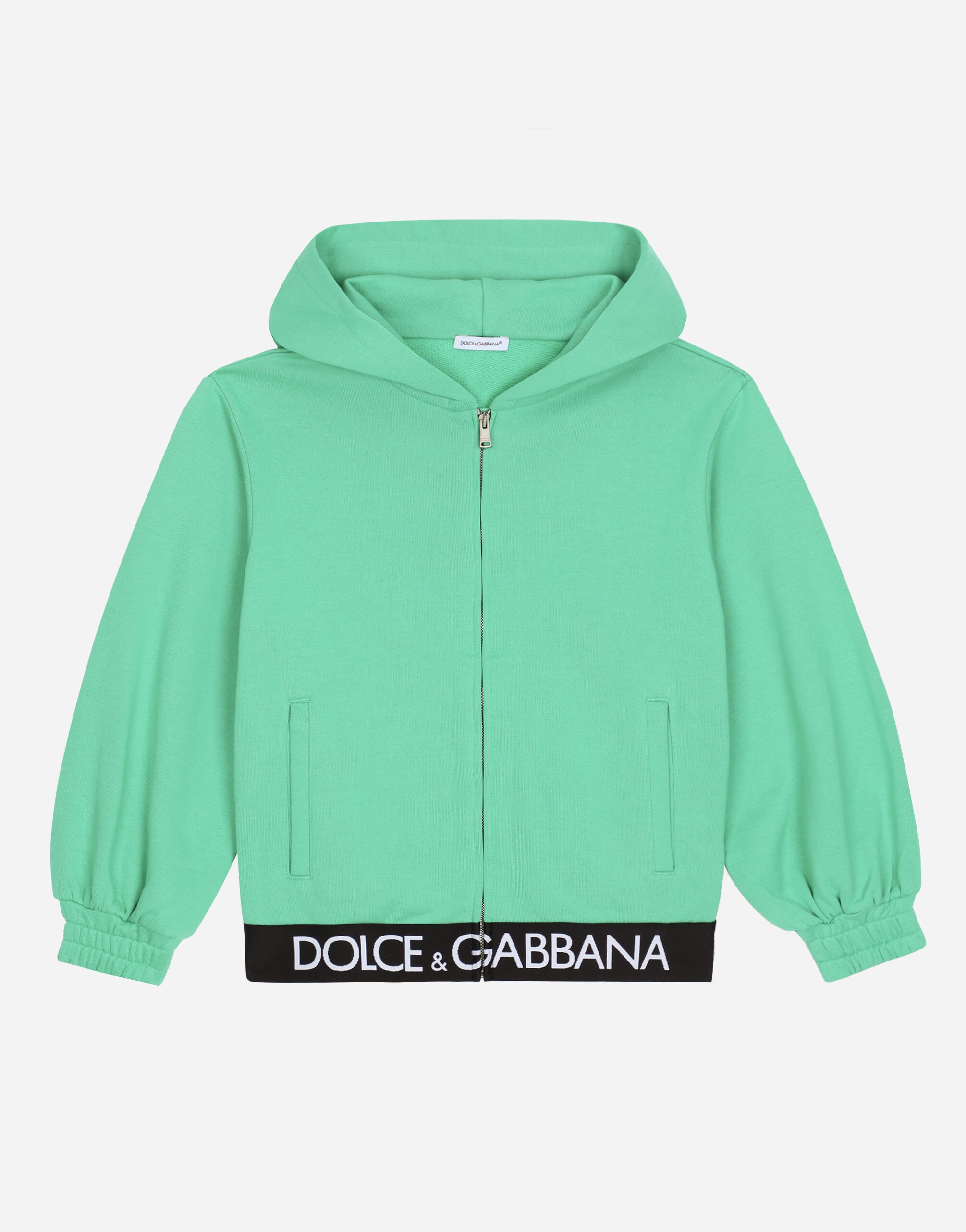 Dolce & Gabbana Jersey hoodie with branded elastic Green L5JP3JG7E3K