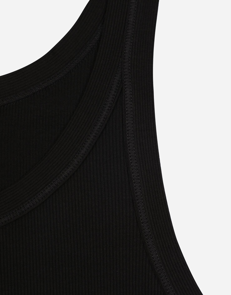 Dolce & Gabbana تيشيرت داخلي قطني مغسول بتضليعات خفيفة أسود G8PA8TFU7AV