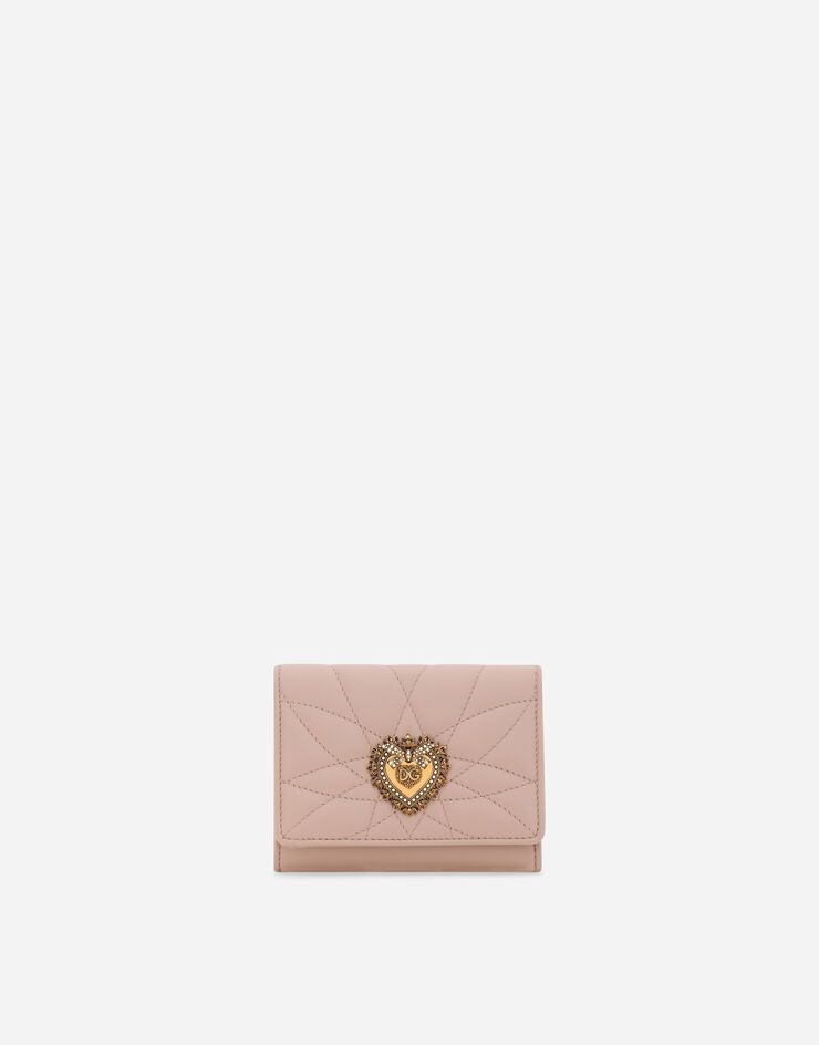 Dolce & Gabbana Portefeuille Devotion petit format en cuir nappa matelassé Rose Pâle BI1269AV967