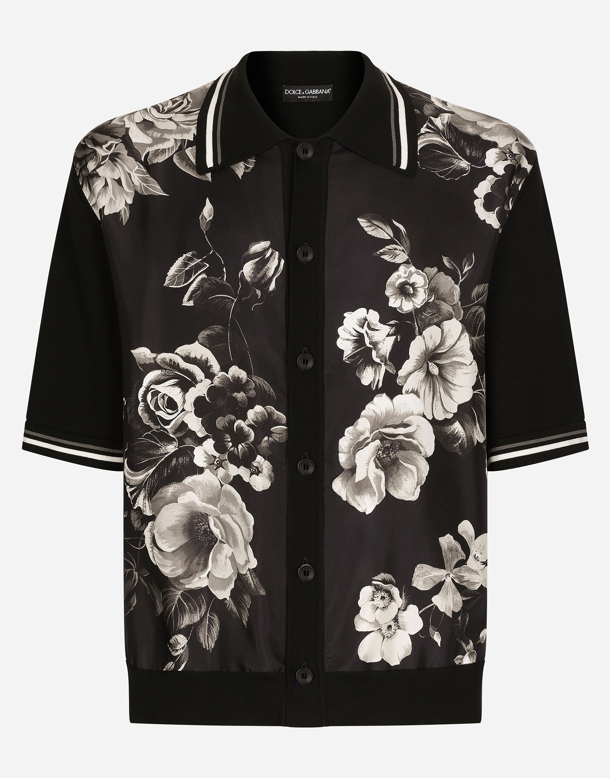 Dolce & Gabbana Oversize-Hemd aus Seide und Baumwolle mit Blumenprint Schwarz GXZ38ZJBCDS