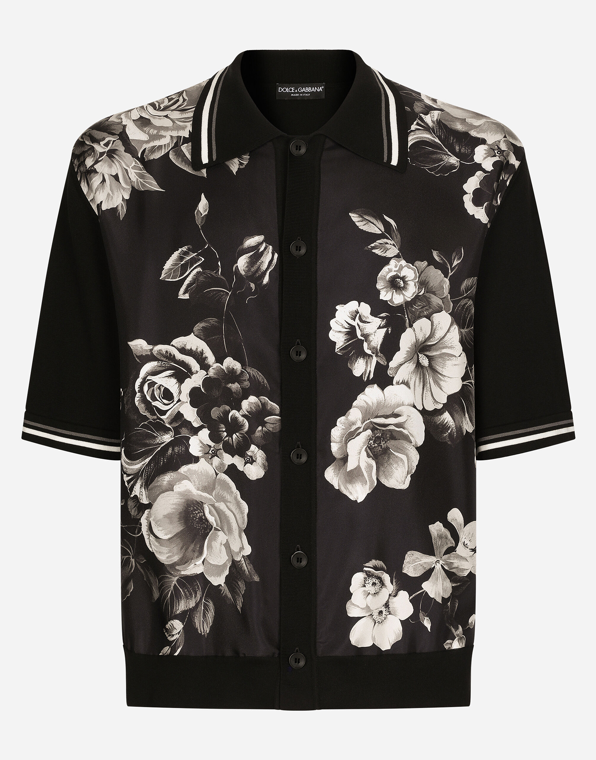 Camicia over in seta e cotone con stampa Fiori in Stampa da Uomo Dolce Gabbana