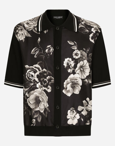 Dolce & Gabbana Oversize silk and cotton shirt with floral print Black GXZ38ZJBCDS