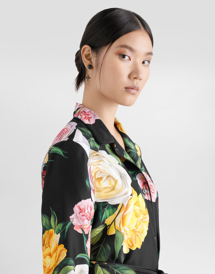 Dolce & Gabbana Silk habotai pajama shirt with rose and peony print Print F5I89TIS1XJ