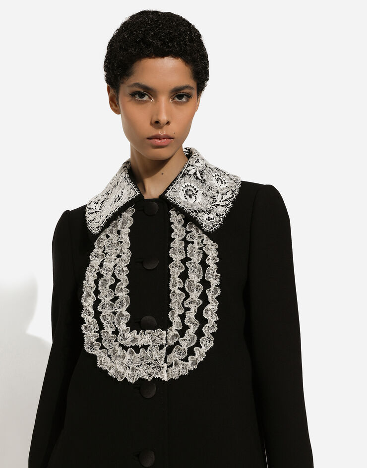 Dolce & Gabbana Manteau court en laine avec détails en dentelle Noir F0E1PTFUBCI