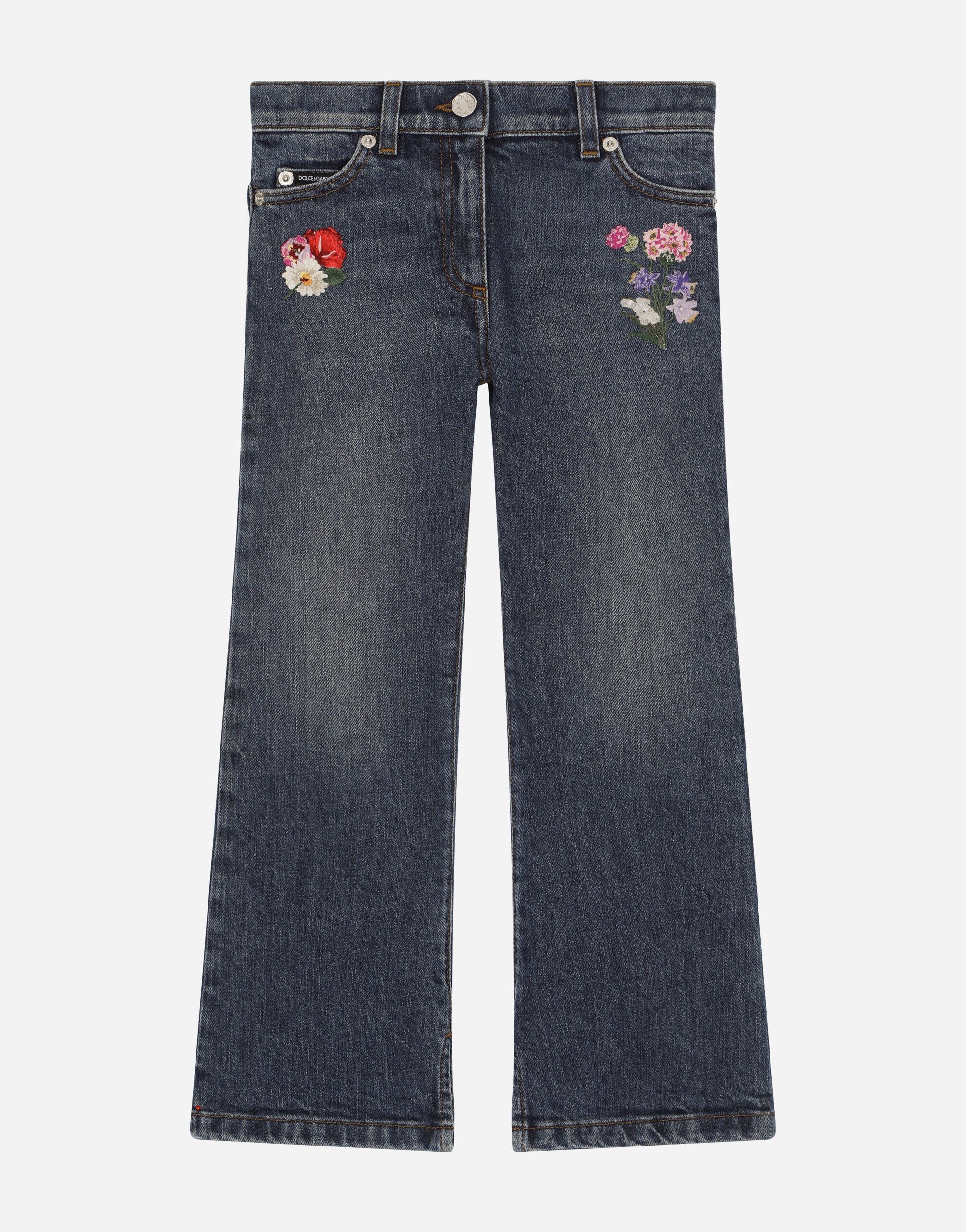 5-pocket denim pants with embroidery in Multicolor for