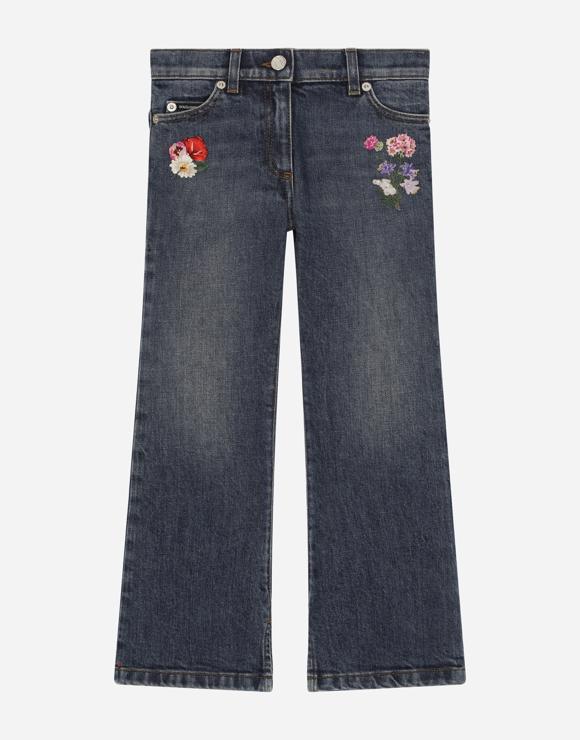 5-pocket denim pants with embroidery in Multicolor for