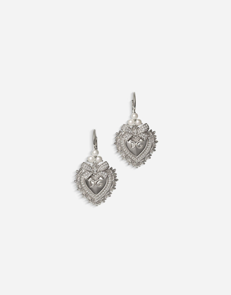 Dolce & Gabbana Boucles d’oreilles Devotion en or blanc avec diamants et perles Or Blanc WELD2GWDPW1