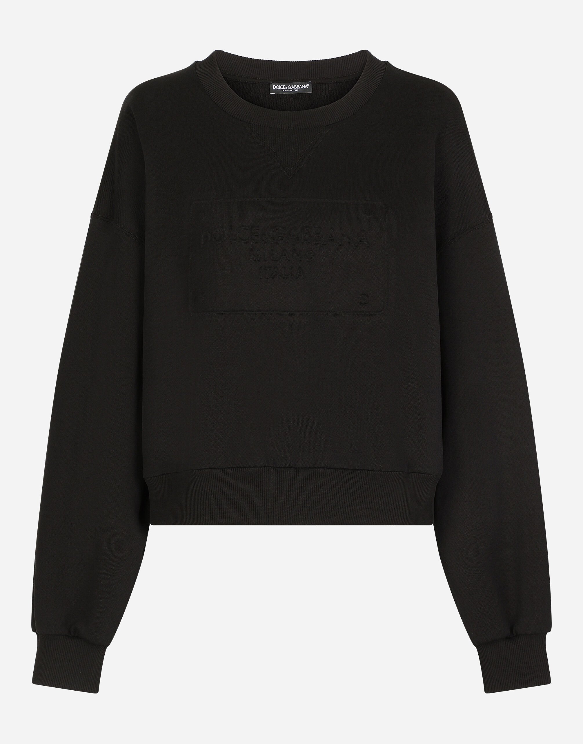 Dolce & Gabbana Jersey sweatshirt with embossed logo Black F9M32ZHUML6