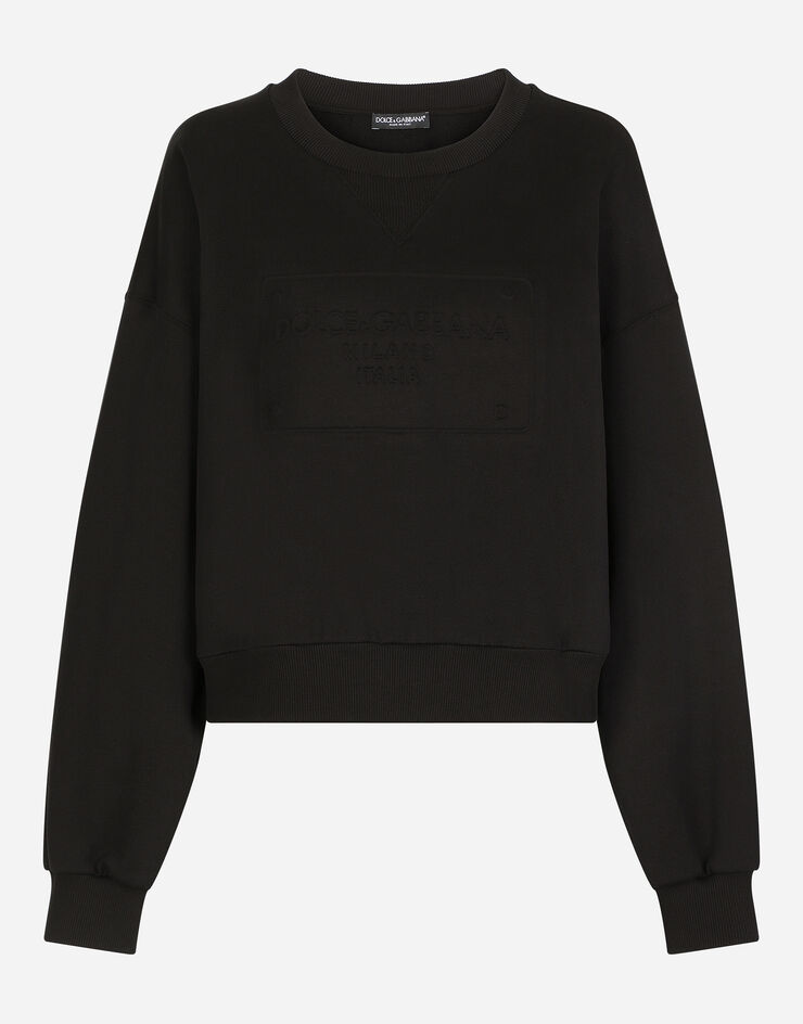 Dolce & Gabbana Jersey sweatshirt with embossed logo Black F9L05ZG7EJ2