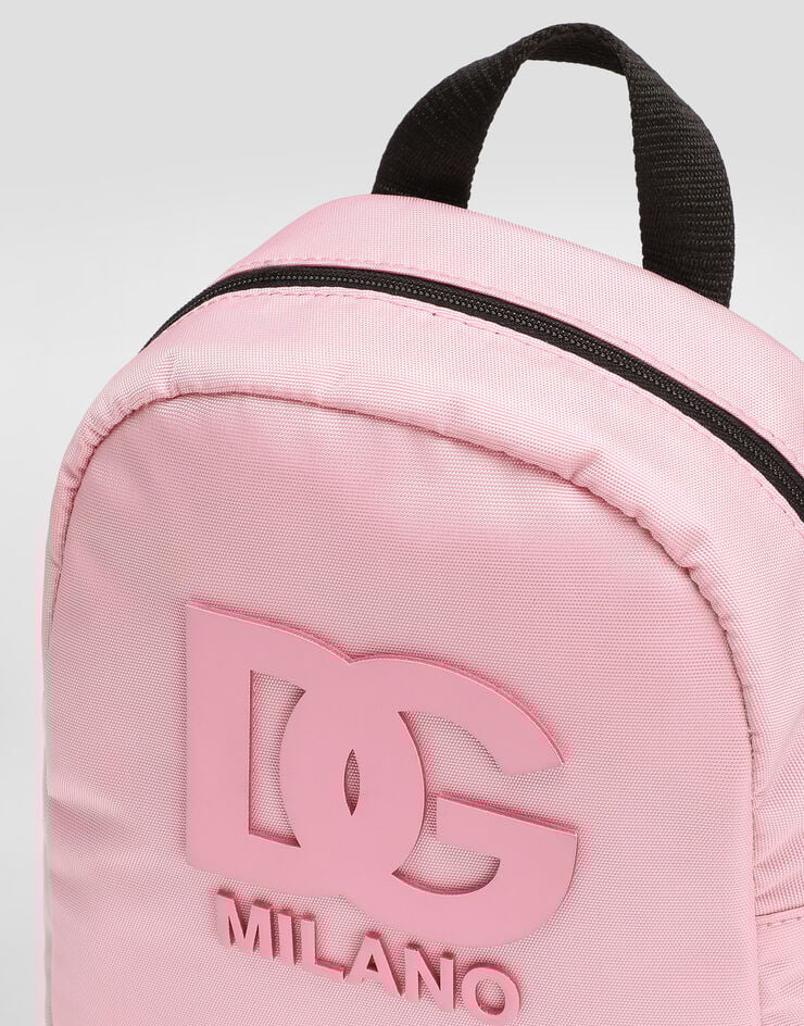 Dolce & Gabbana Zaino in nylon con patch DG gommato Rosa EM0141AU927
