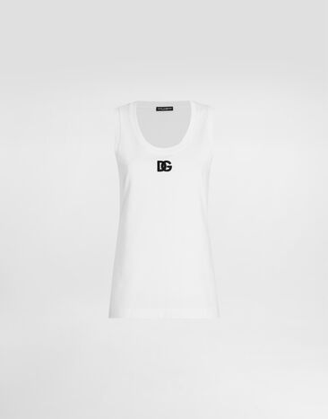 Dolce & Gabbana Oversize jersey tank top with DG logo embroidery Transparent rose VG4493VP884