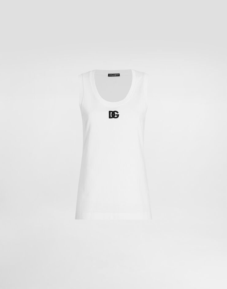 Dolce & Gabbana تانك توب جيرسي فضفاض بتطريز شعار DG أبيض F8M64ZGDCYD