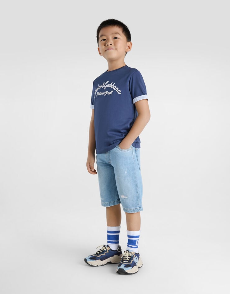 Dolce & Gabbana T-shirt in jersey con logo Dolce&Gabbana Blu L4JTIGG7OIE