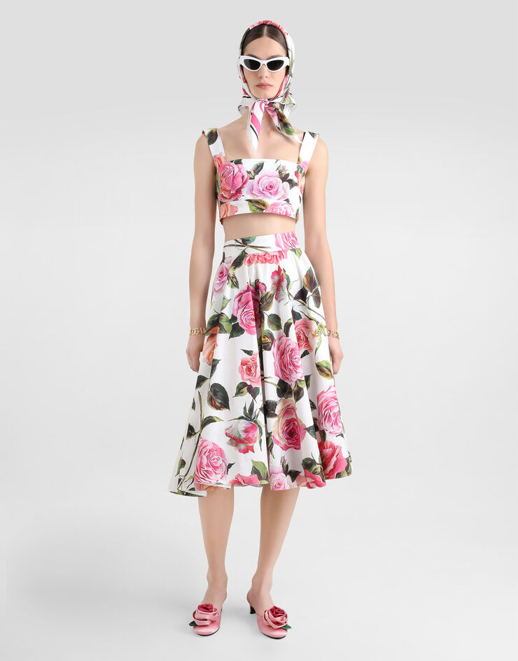 Dolce & Gabbana Tellerrock aus Baumwolle Rosenprint Drucken F4C1XTHS5S4