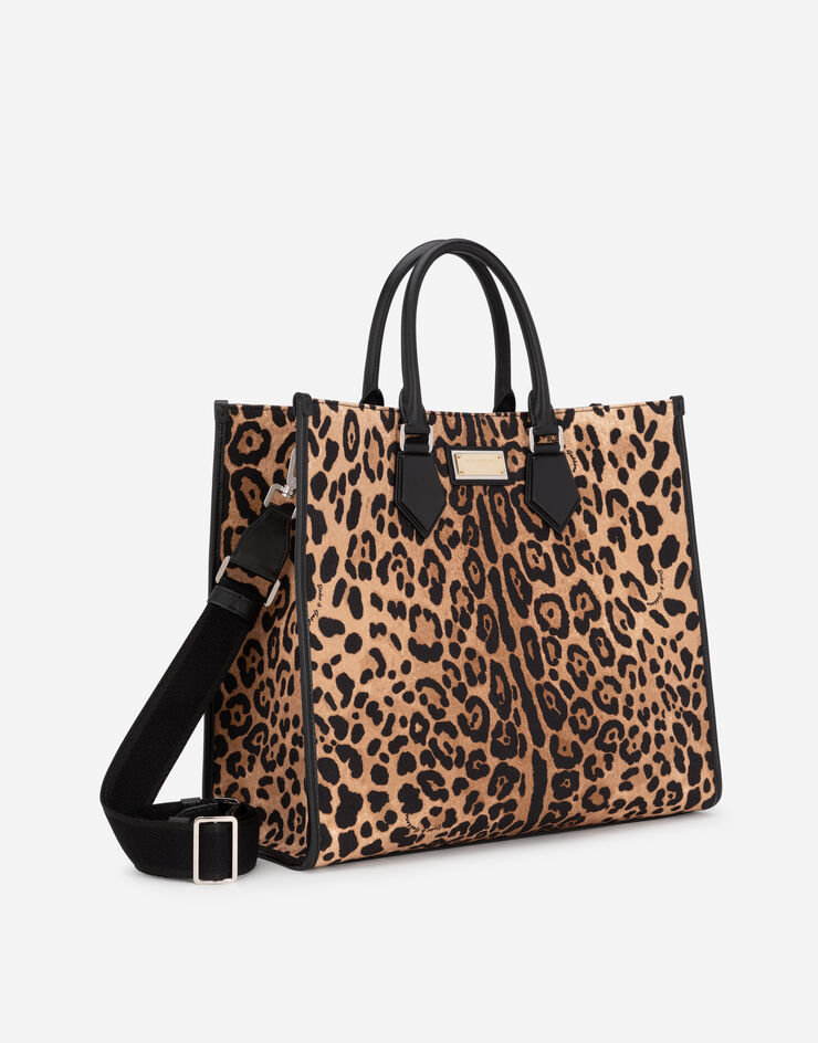 Dolce & Gabbana Leopard-print canvas shopper with calfskin nappa details Multicolor BM1796AY859