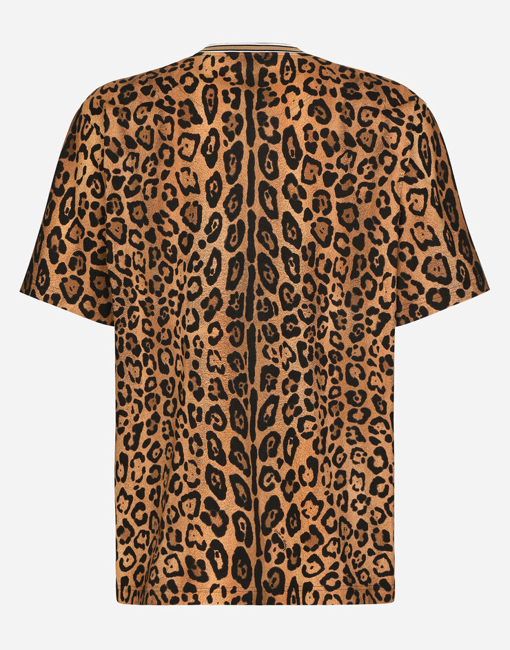 Dolce & Gabbana Round-neck T-shirt with leopard-print Crespo and tag Print G8PN9TII7B0