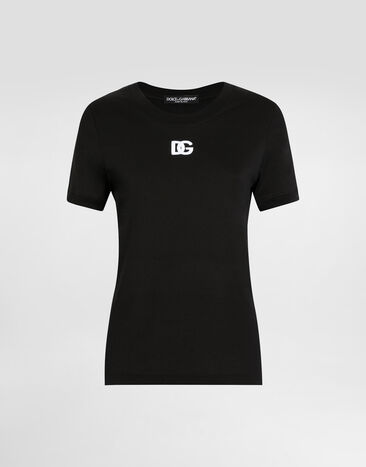 Dolce & Gabbana Jersey T-shirt with DG logo embroidery Pink F8N08ZGDCX1