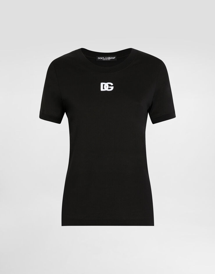 Dolce & Gabbana Jersey T-shirt with DG logo embroidery Black F8N08ZGDCYE