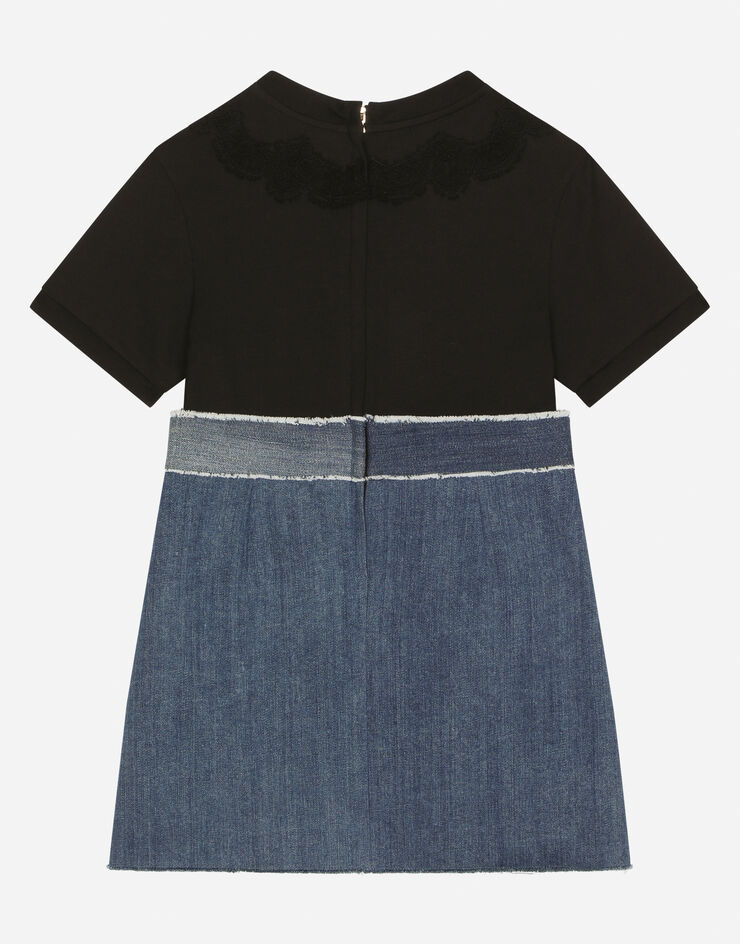 Dolce & Gabbana Stretch denim and jersey dress with DG logo Multicolor L5JD6JG7I3X