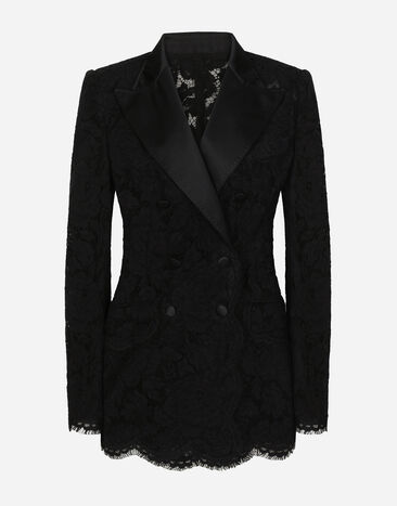 Dolce & Gabbana Double-breasted branded floral cordonetto lace Turlington-fit jacket Black F29TRTHLM7L
