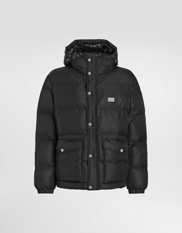 Dolce & Gabbana Nylon down jacket with hood and branded tag Black G036CTFUSXS
