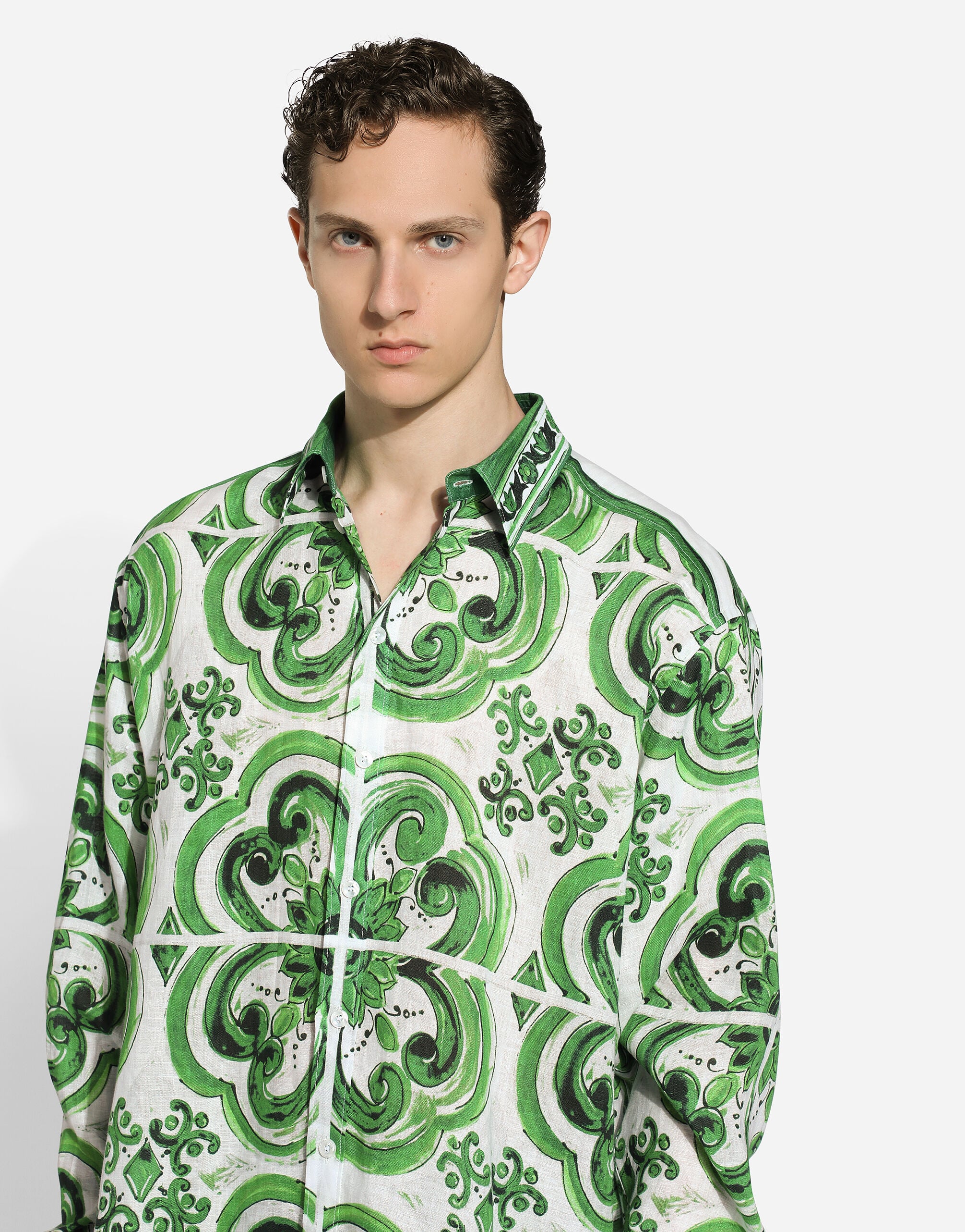 Majolica-print linen Hawaiian shirt in Print for Men | Dolce&Gabbana®