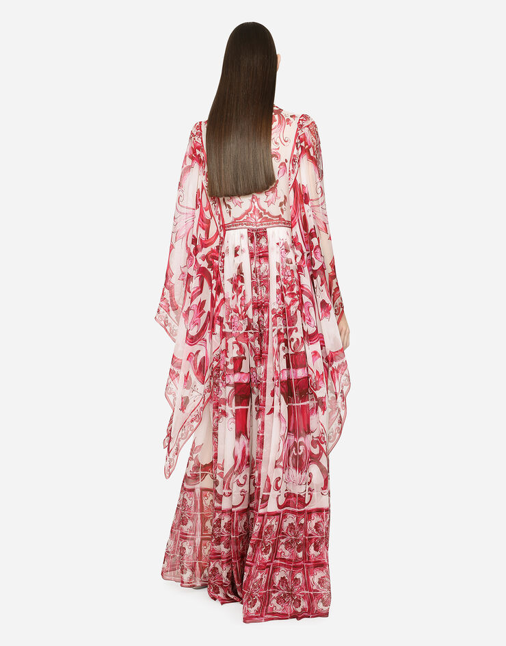 Dolce&Gabbana Robe longue en mousseline à imprimé majoliques Multicolore F6ADQTHI1BR