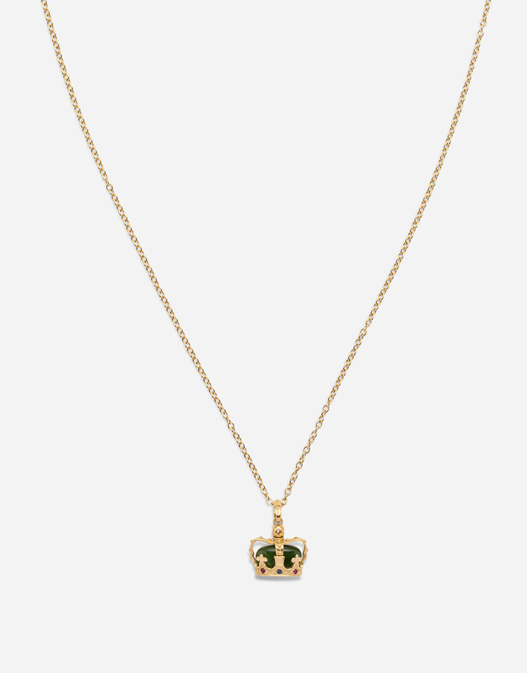 Dolce & Gabbana Crown yellow gold crown pendant with green jade on the inside Gold WAKK1GWNFG1