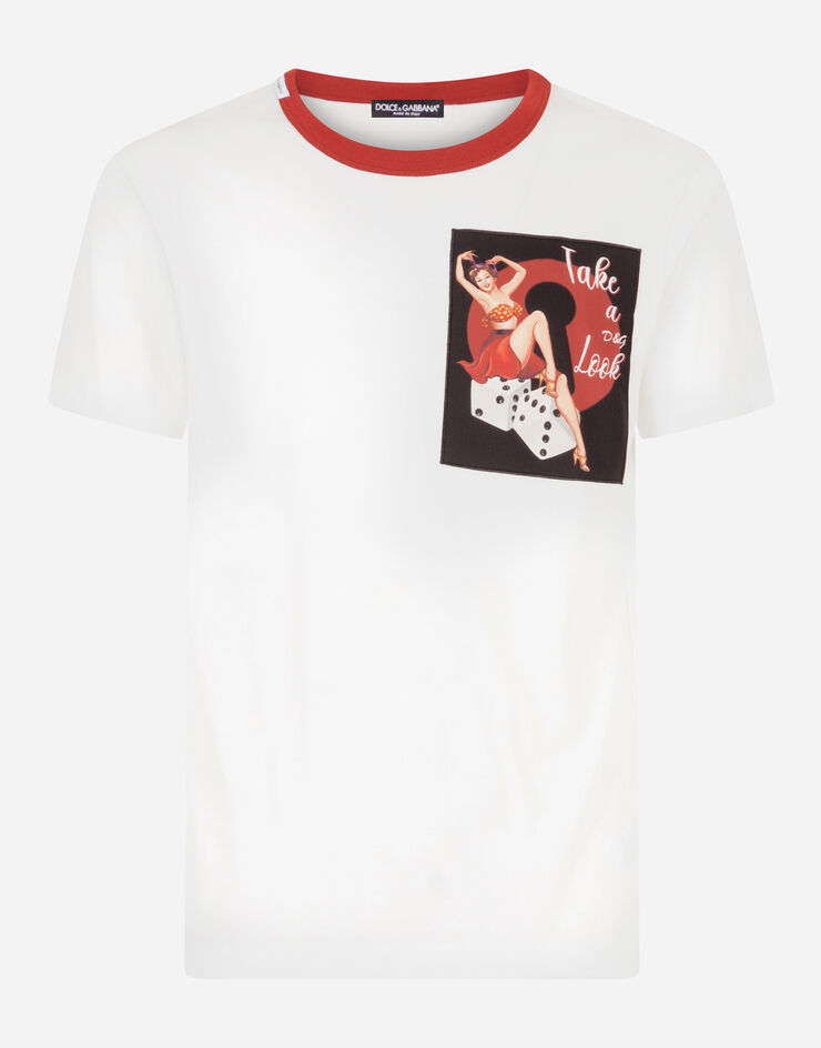 Dolce & Gabbana COTTON T-SHIRT WITH PIN-UP PATCH BIANCO G8KBAZG7WDD