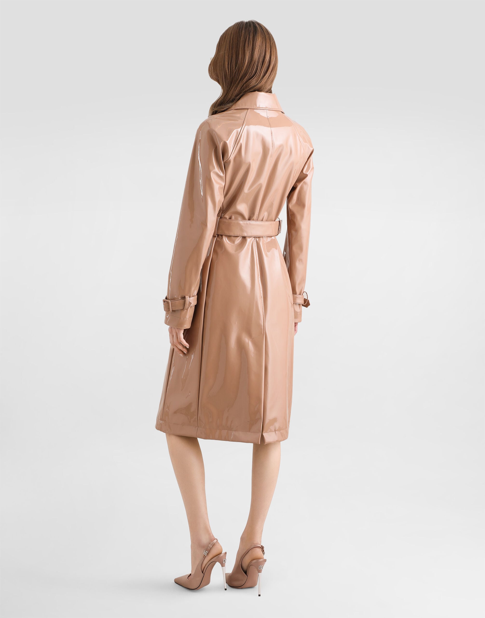 Coated faux leather trench coat in Pale Pink for Women