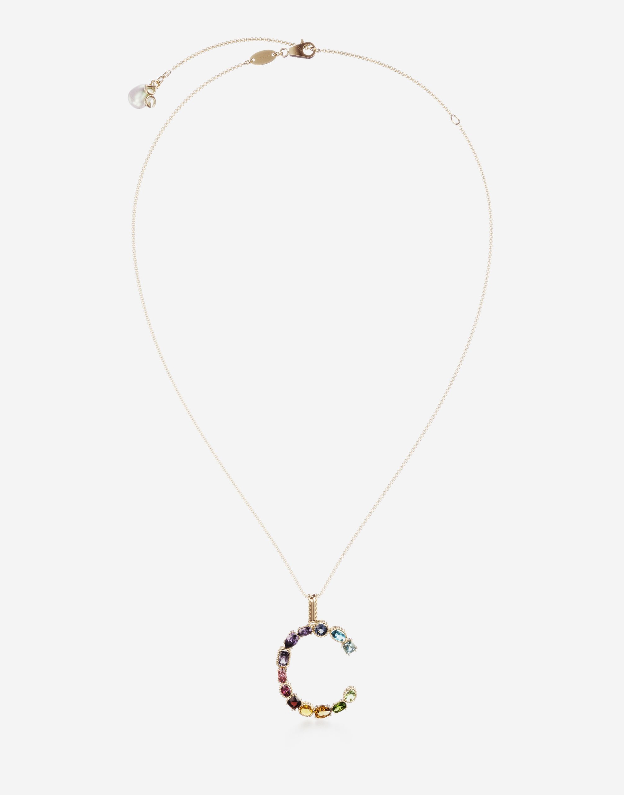 Dolce & Gabbana Rainbow alphabet C pendant in yellow gold with multicolor fine gems Gold WAMR1GWMIX1