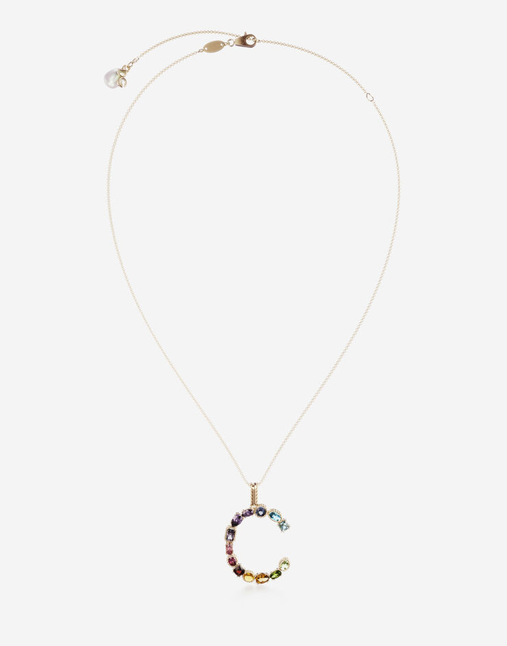 Dolce & Gabbana 멀티컬러 고급 보석 장식 옐로 골드 레인보우 알파벳 C 펜던트 골드 WAMR2GWMIXC