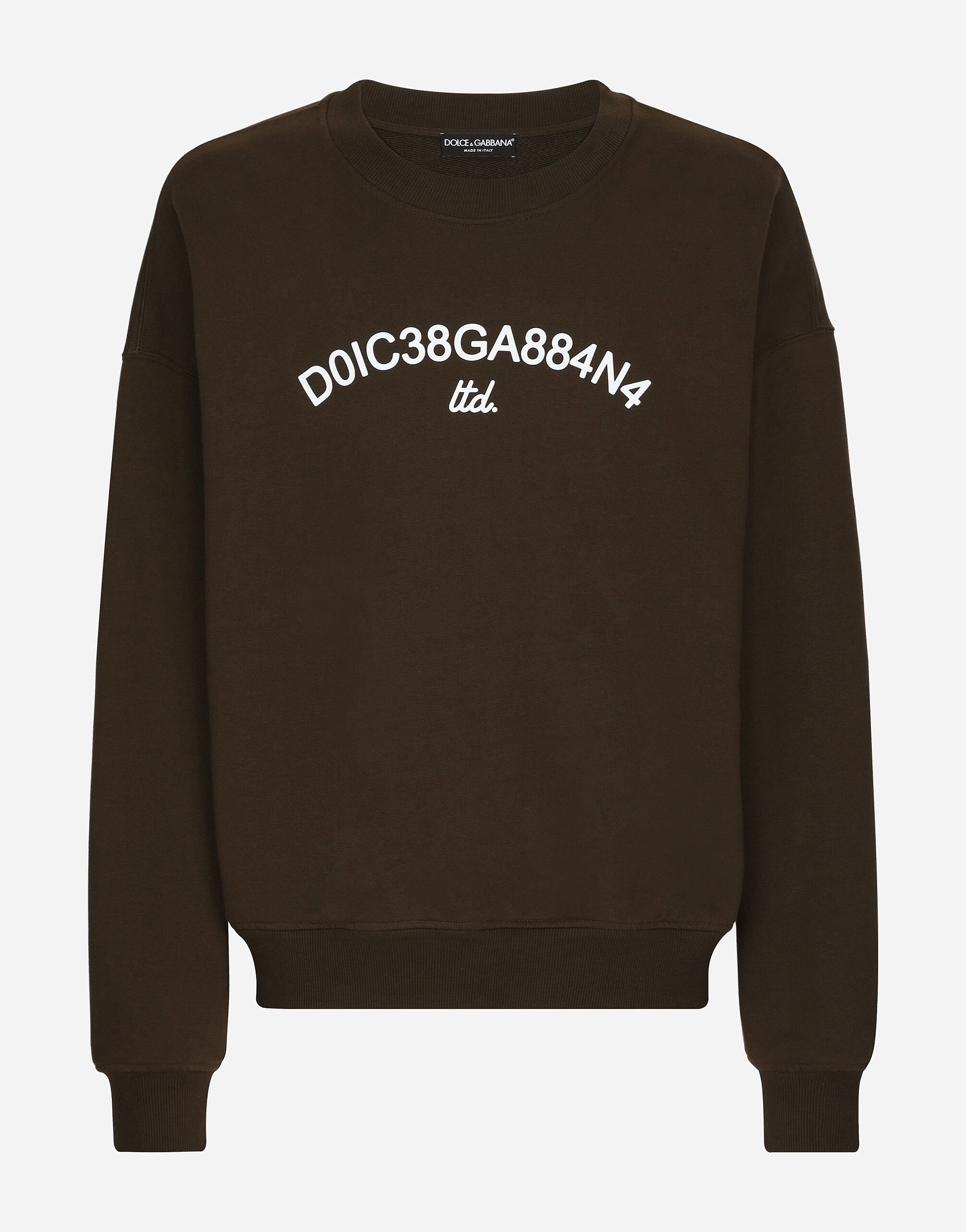 Dolce & Gabbana Round-neck sweatshirt with Dolce&Gabbana logo print Beige G9AKPZG7NQI