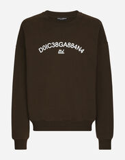 Dolce & Gabbana Round-neck sweatshirt with Dolce&Gabbana logo print Brown G2SJ0THUMG4