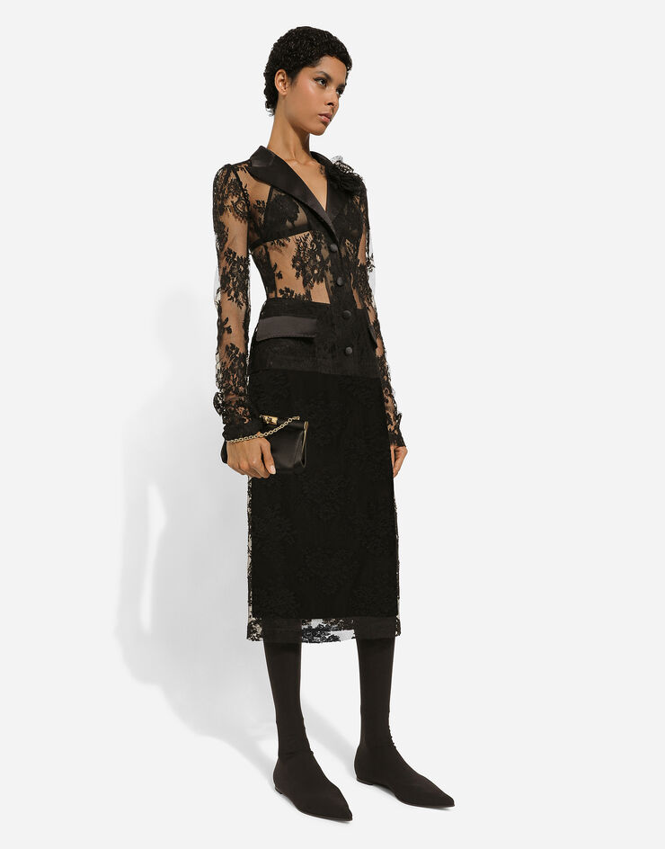 Dolce & Gabbana Falda de tubo de encaje con abertura Negro F4CSJTHLMO7