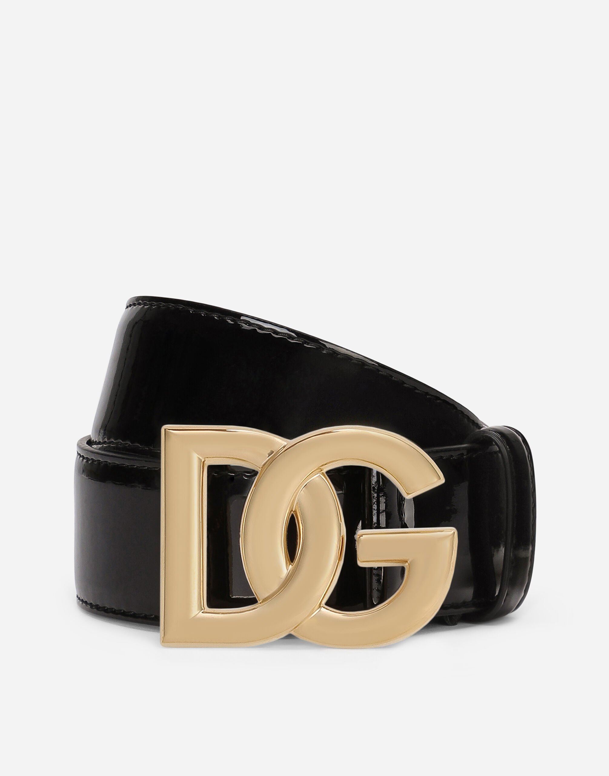 Dolce & Gabbana Patent leather belt with DG logo Black BE1446AW576