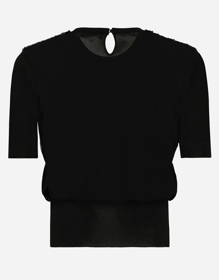 Dolce & Gabbana Pull à manches courtes avec paillettes brodées Noir FXX01TJAIQ0