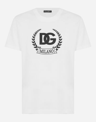 Dolce & Gabbana Short-sleeved cotton T-shirt with DG print White G2QS6TFR4A4