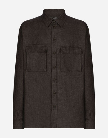 Dolce & Gabbana Textured linen Hawaiian shirt Brown G5LI9TFU4L1