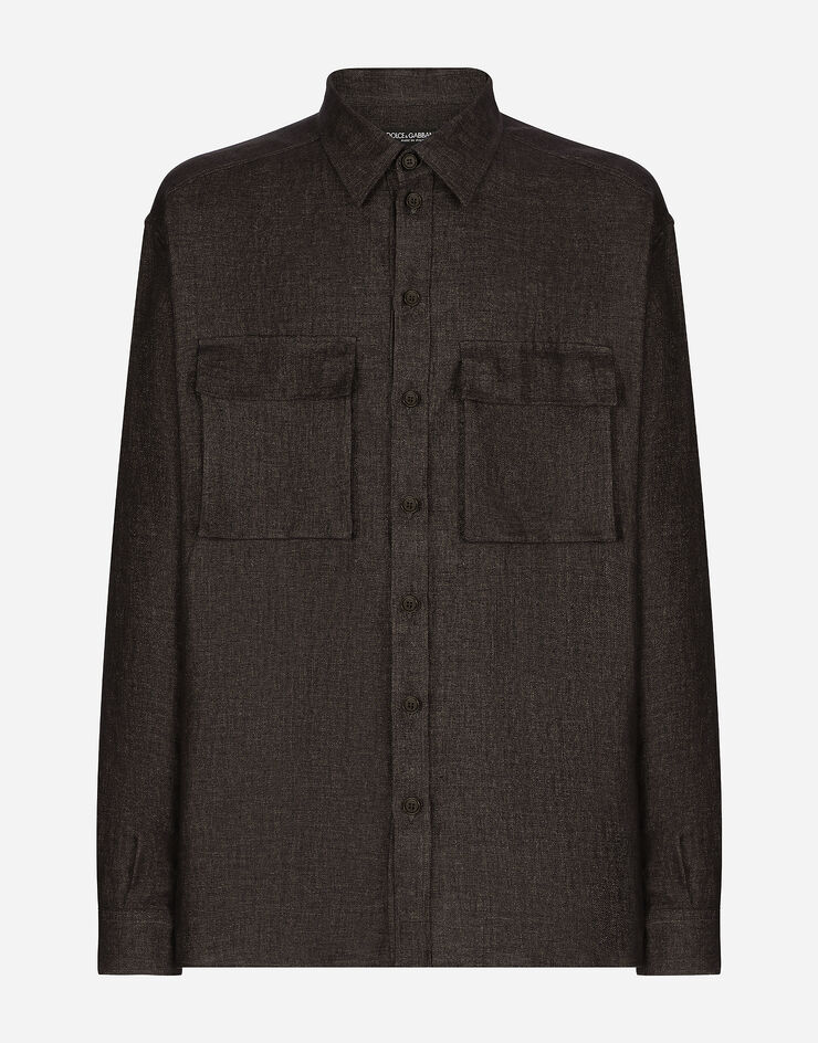 Dolce & Gabbana Camicia hawaii in lino armaturato Marrone G5LI9TFU4L1