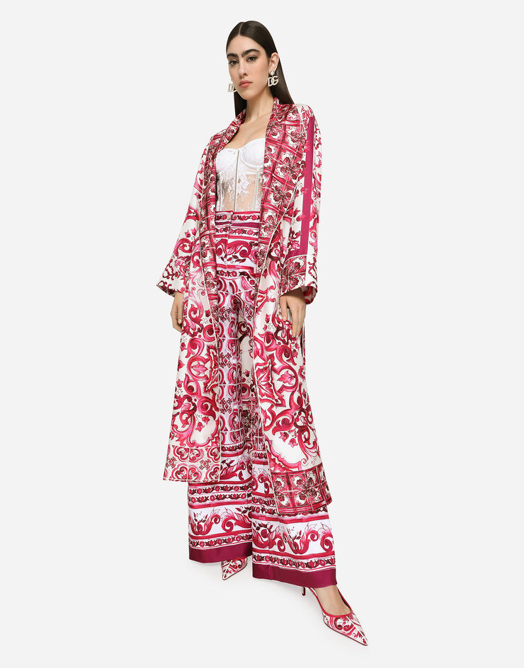 Dolce&Gabbana Twill wrap coat with belt and Majolica print Multicolor F0C2ATHI1FI