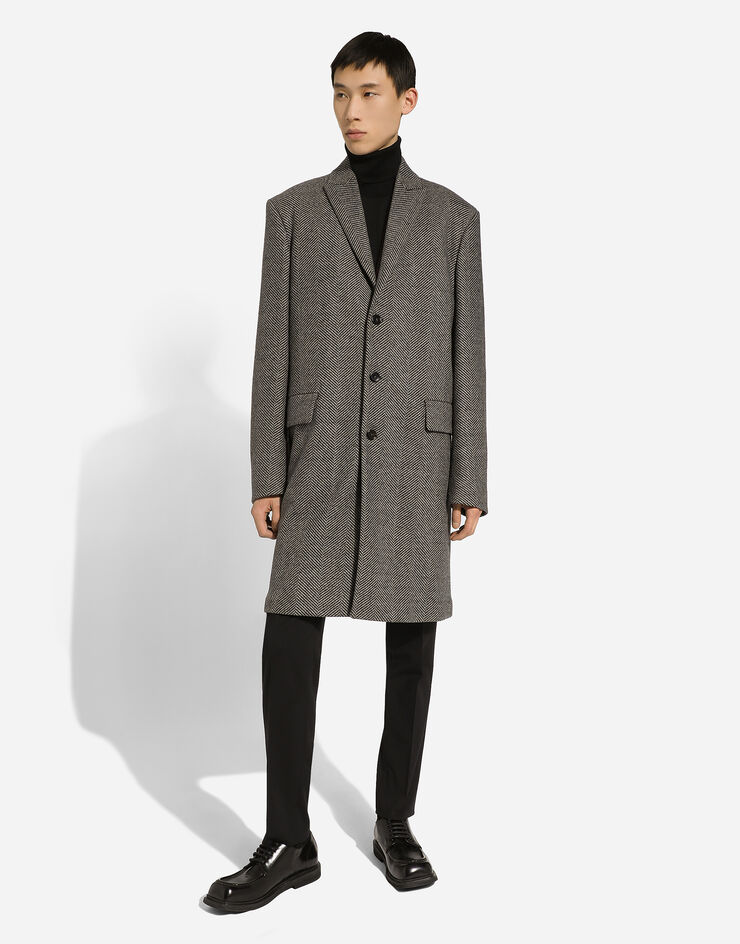 Dolce & Gabbana Single-breasted herringbone wool jersey coat Multicolor G033LTGF172