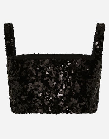 Dolce & Gabbana Sequined crop top with straps Black F79AATHLMZM