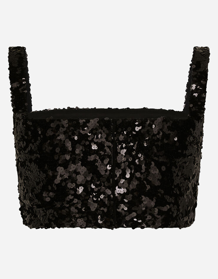 Dolce & Gabbana Top corto con spalline in paillettes Nero F79AATHLMZM