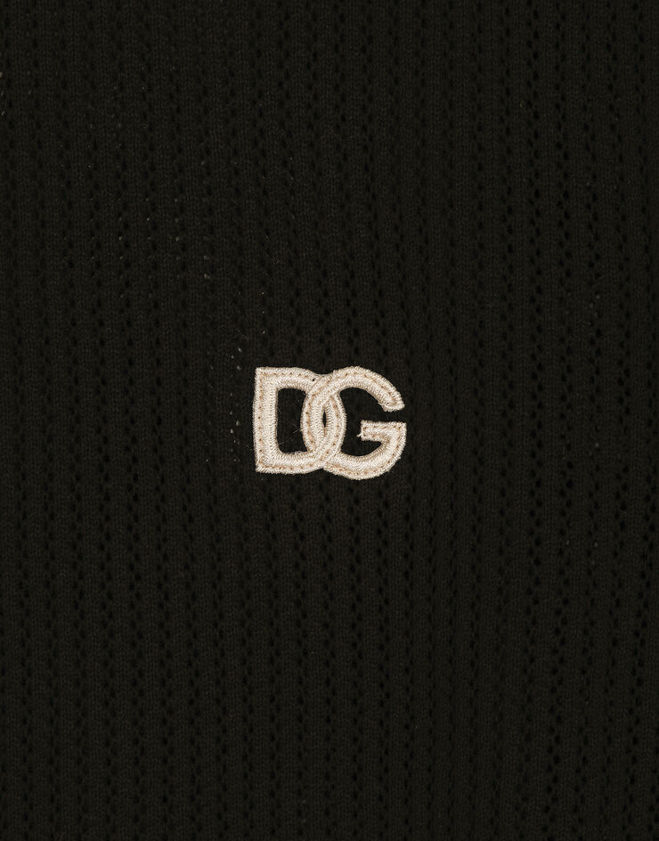 Dolce & Gabbana سترة قطنية بياقة دائرية وشعار DG أسود GXX03ZJBCDS