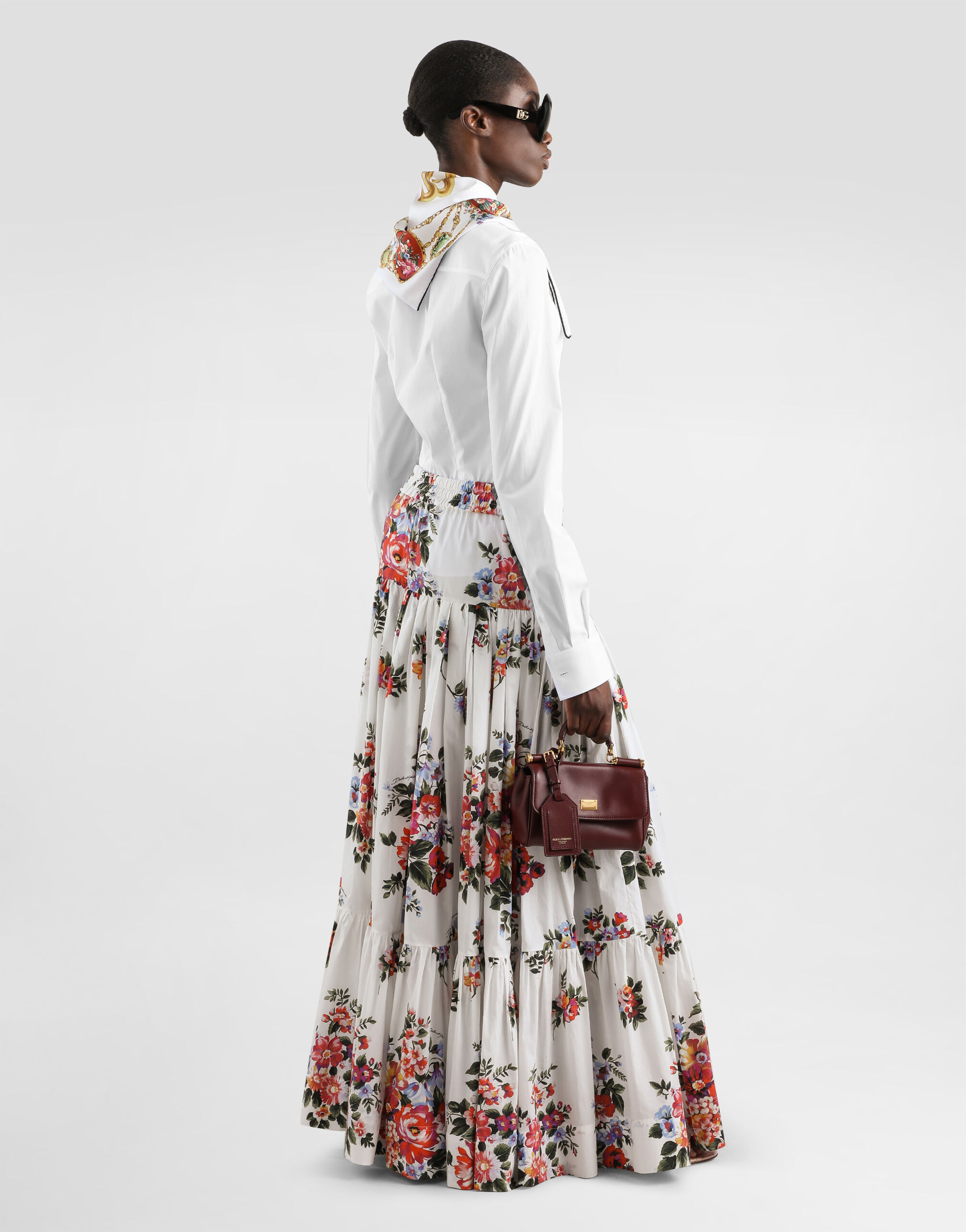 Poplin shirt with silk scarf in White for Women | Dolce&Gabbana®