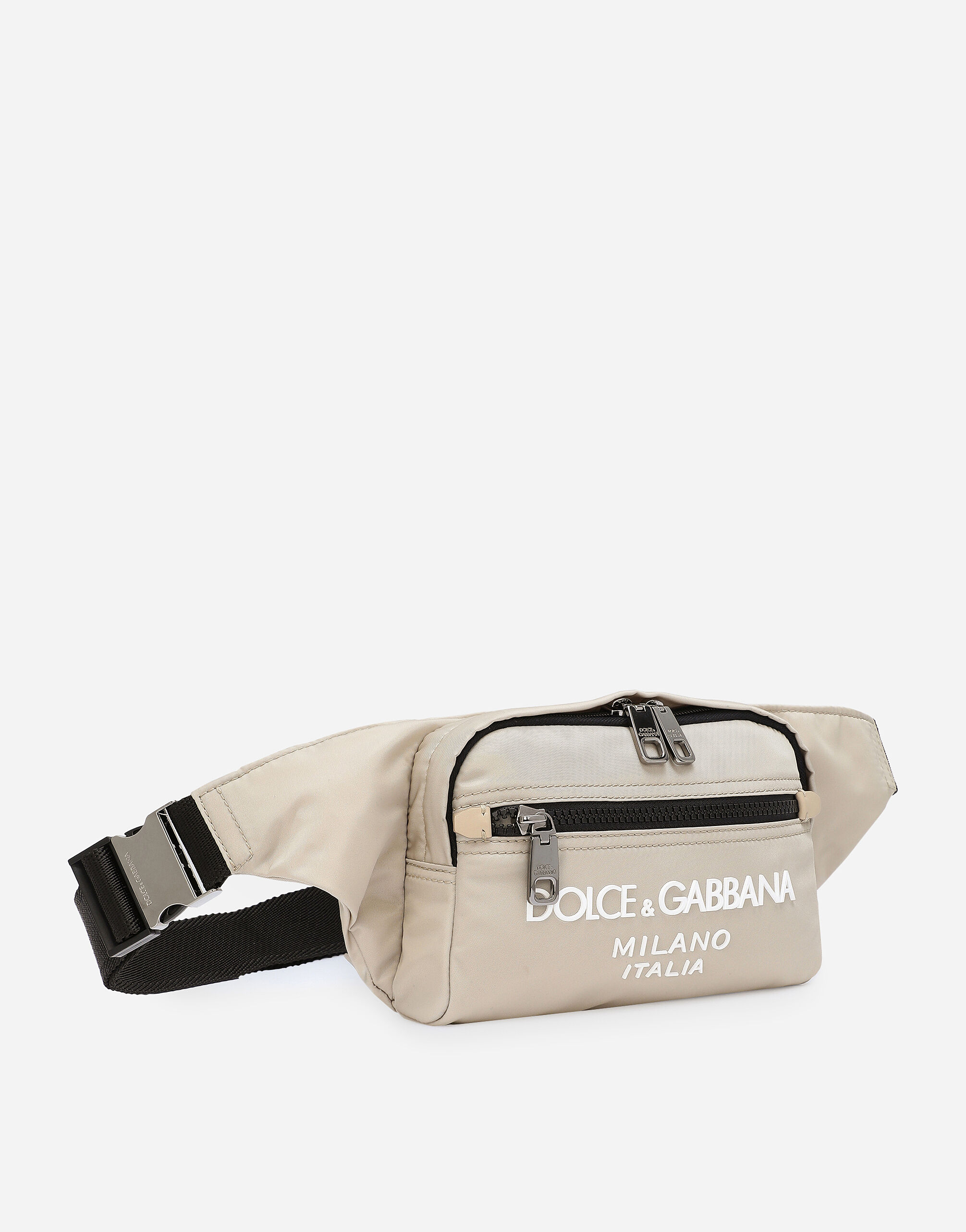 Small nylon belt bag with rubberized logo in Beige for for Men
