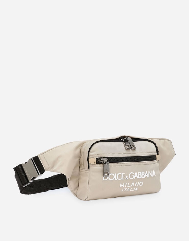 Dolce & Gabbana Small nylon belt bag with rubberized logo Beige BM2218AG182