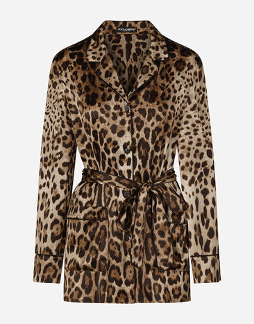 Dolce & Gabbana Leopard-print satin pajama shirt with belt White F8T00TGDCBQ
