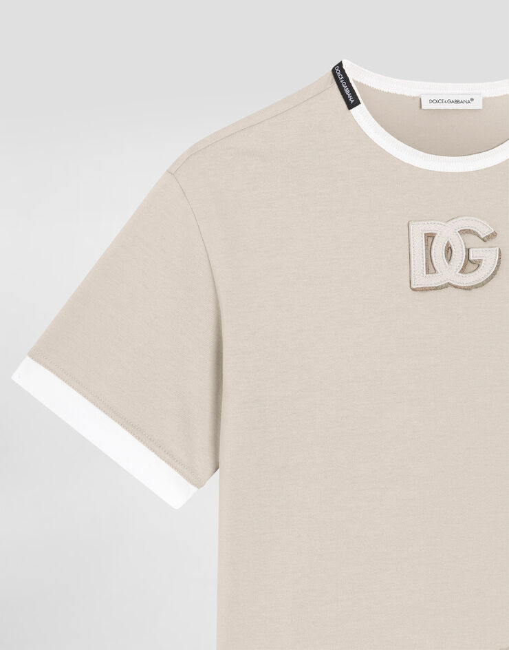 Dolce & Gabbana Jersey t-shirt with embroidered DG appliqué Beige L4JTJNG7PRI